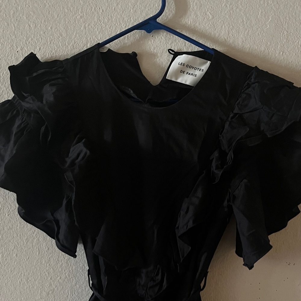 Chic Black Ruffle Mini Dress - Picture 2 of 4